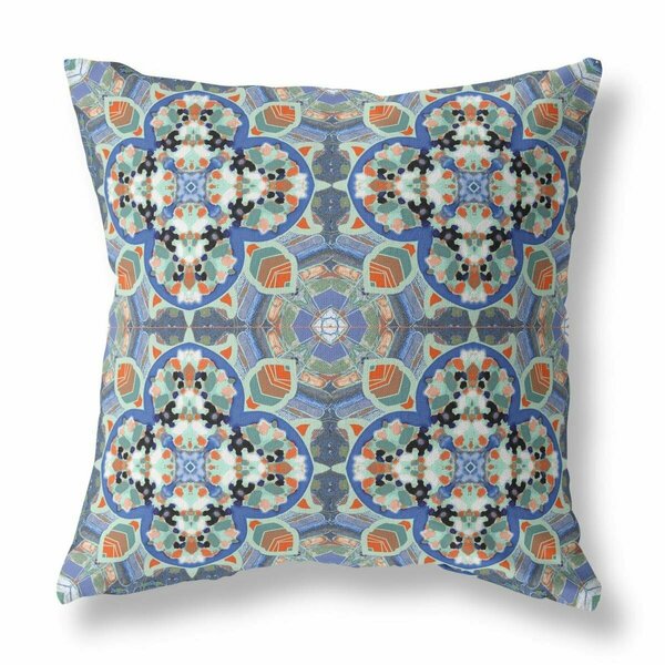 Homeroots 18 in. Cloverleaf Indoor & Outdoor Throw Pillow Blue & Orange 411795